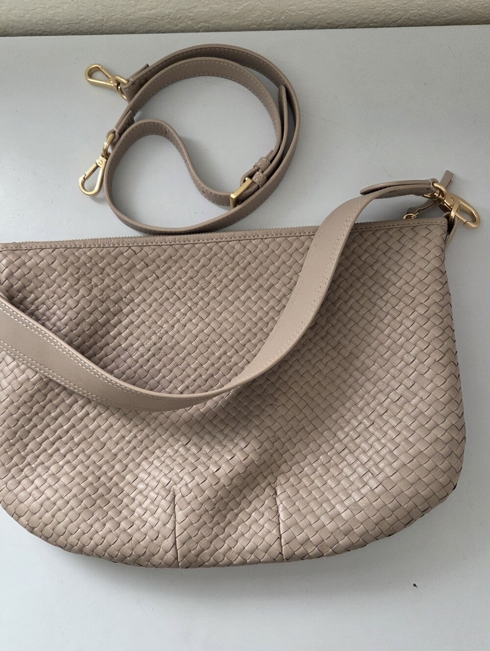 Quince Italian Leather Convertible Crescent Handwoven Shoulder Bag